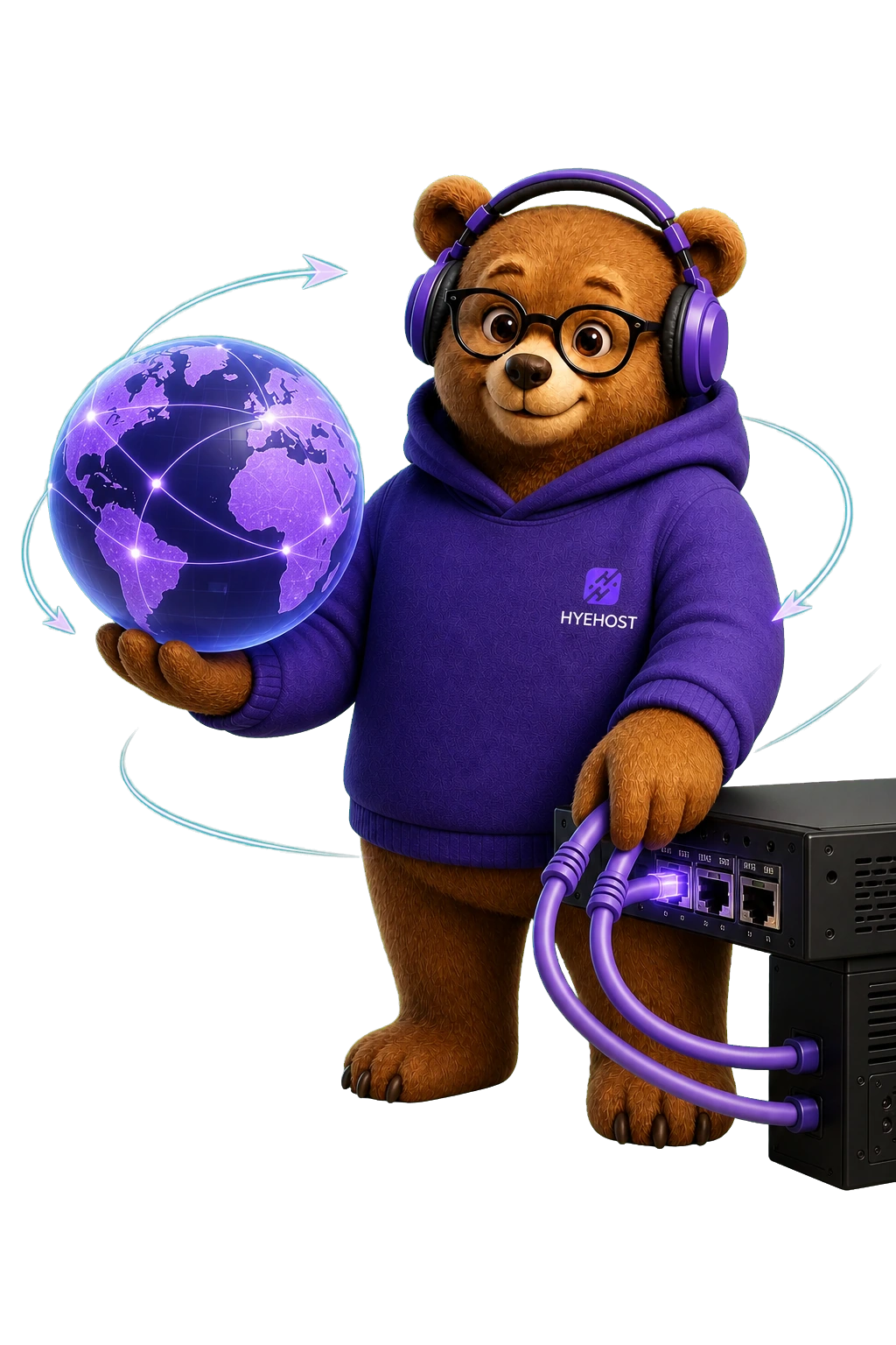 HYEHOST transit mascot with network equipment